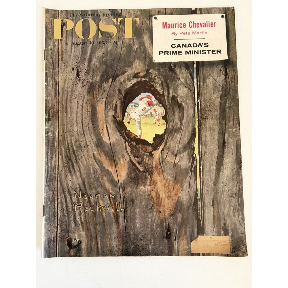 Saturday Evening Post Aug. 30 1958 Through a Knothole Rockwell Coca Cola Car Ad